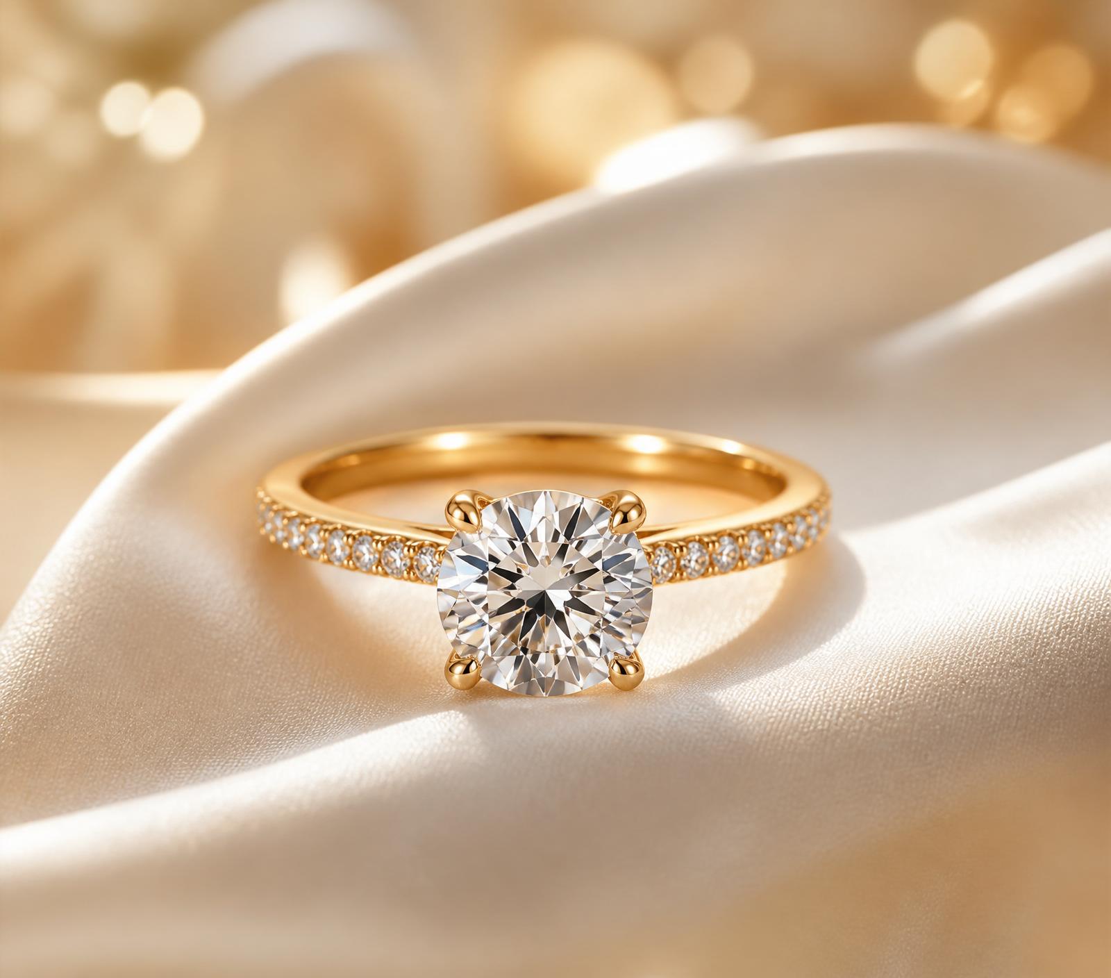 Bespoke solitaire engagement ring in 18k yellow gold, handcrafted by Blake Jewelers